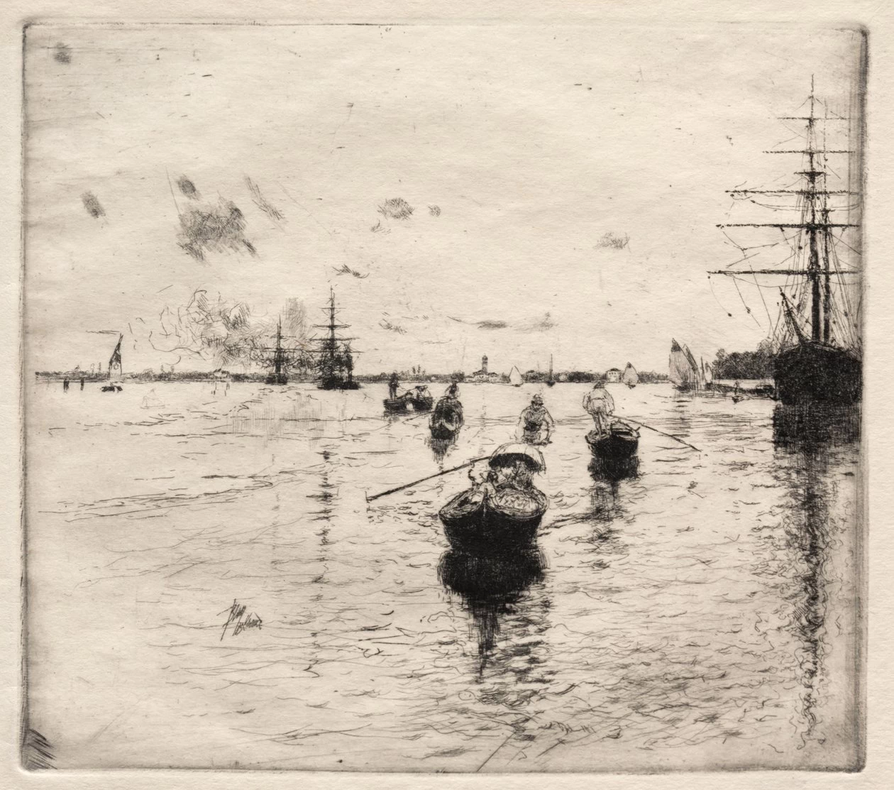 Laguna con piroscafi e gondole, 1885